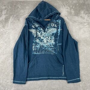 Y2K Gotcha Hoodie Womens XL Blue Henley Pullover Surf Grunge Skater